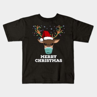 Merry Christmas 2020 Reindeer Face Mask Quarantine Kids T-Shirt